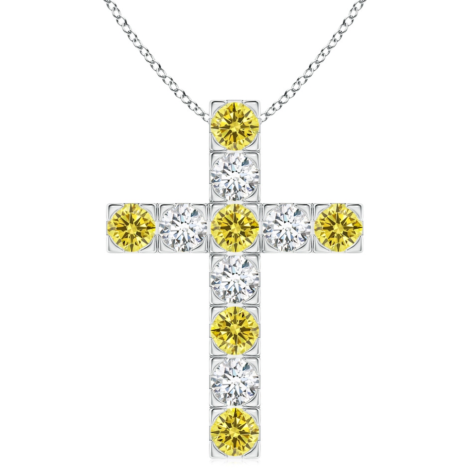 4mm AAAA Flat Prong-Set Fancy Intense Yellow Diamond Cross Pendant in P950 Platinum 