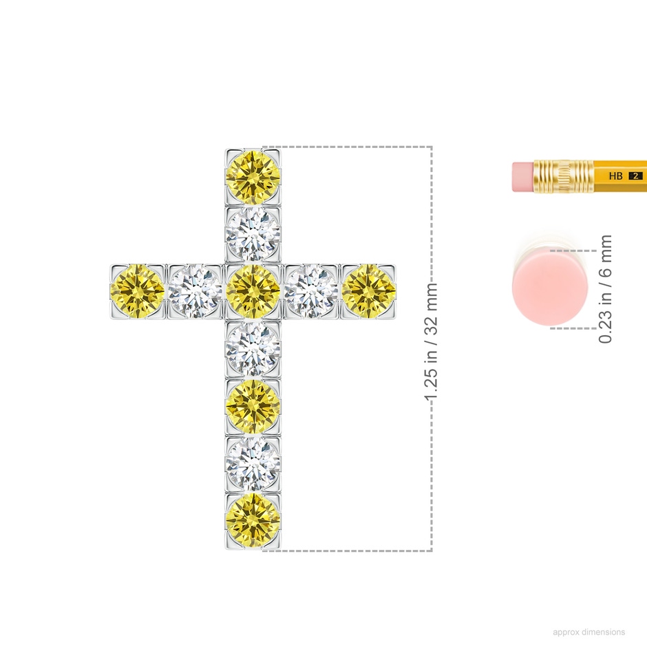 4mm AAAA Flat Prong-Set Fancy Intense Yellow Diamond Cross Pendant in P950 Platinum ruler