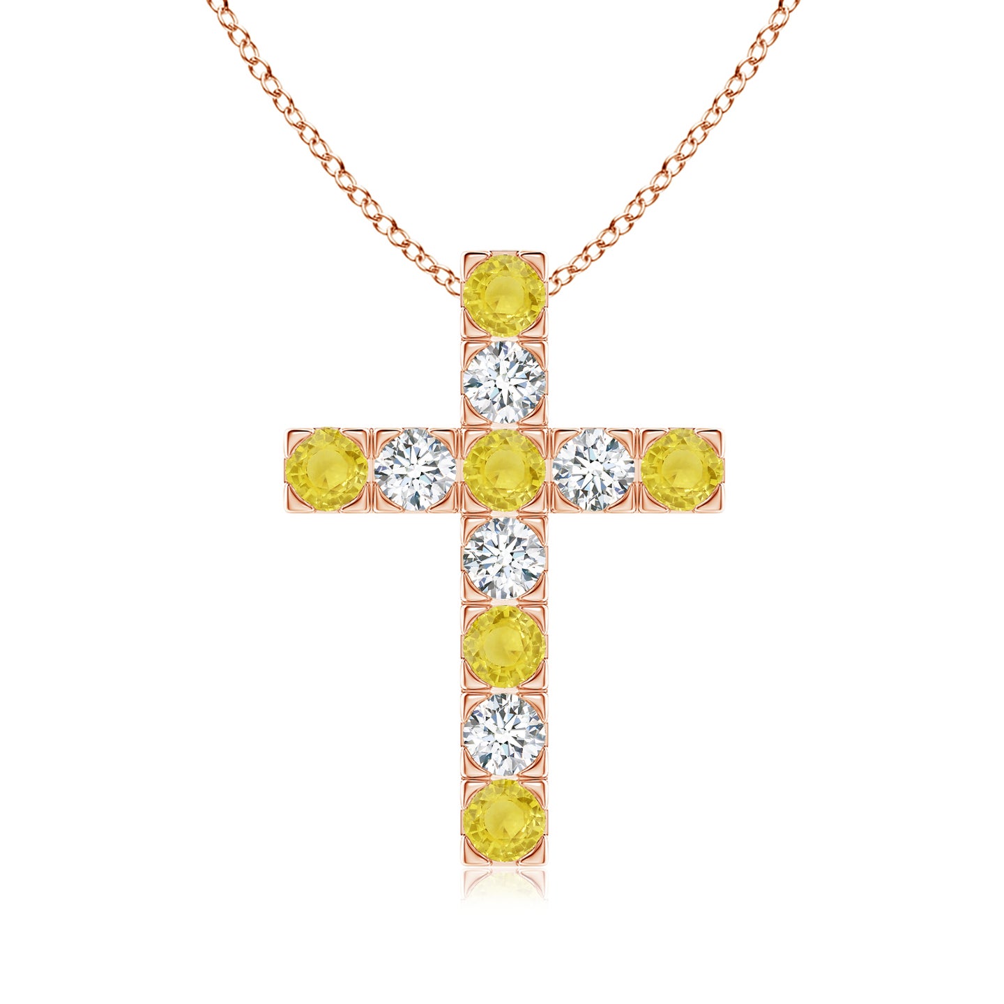 Flat Prong-Set Yellow Sapphire and Diamond Cross Pendant