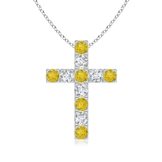 3mm AAA Flat Prong-Set Yellow Sapphire and Diamond Cross Pendant in 9K White Gold