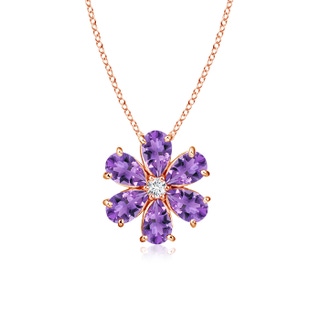 6x4mm AA Amethyst Flower Clustre Pendant with Diamond in 10K Rose Gold