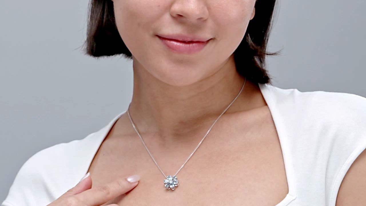 6x4mm AAA Aquamarine Flower Cluster Pendant with Diamond in White Gold