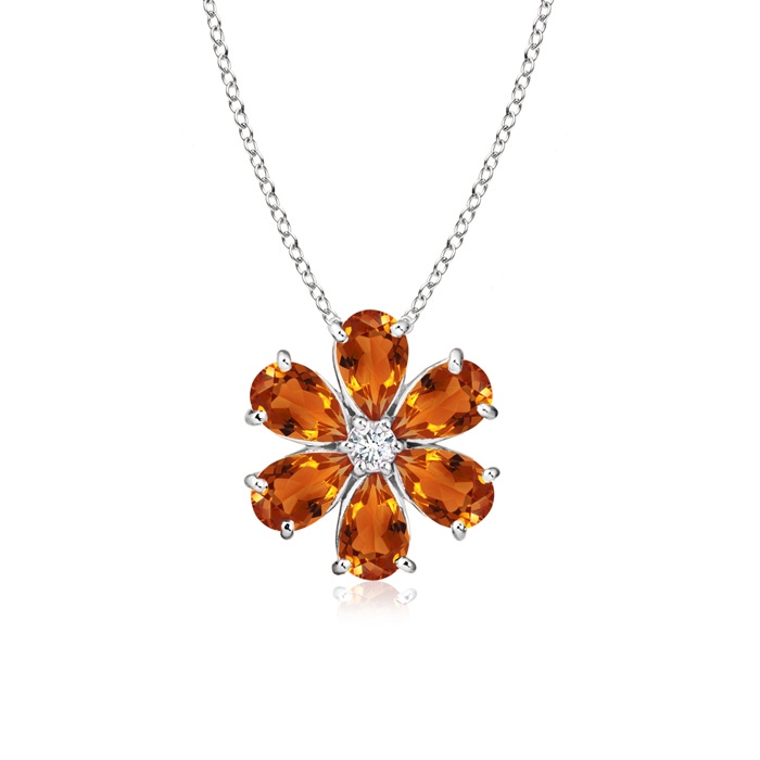 6x4mm AAAA Citrine Flower Clustre Pendant with Diamond in White Gold 