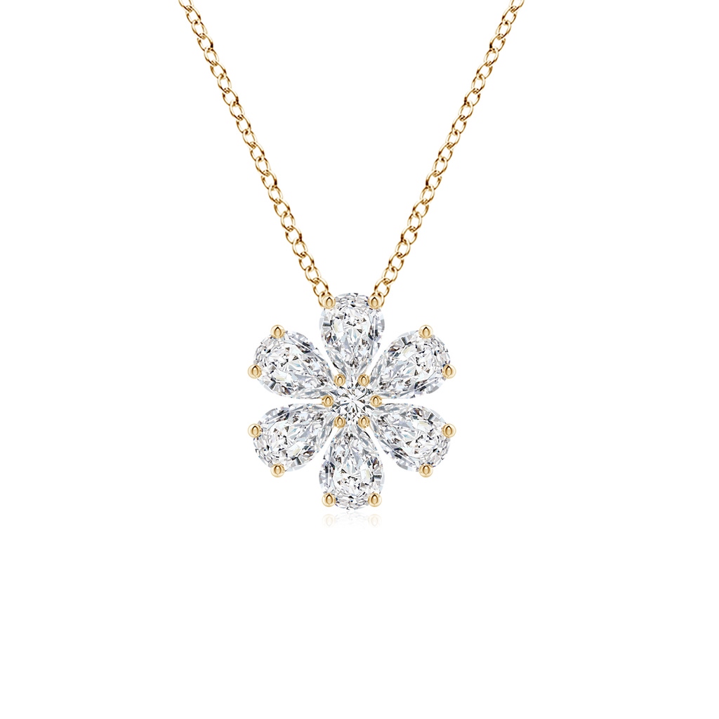 5x3.5mm HSI2 Pear Diamond Flower Clustre Pendant in Yellow Gold