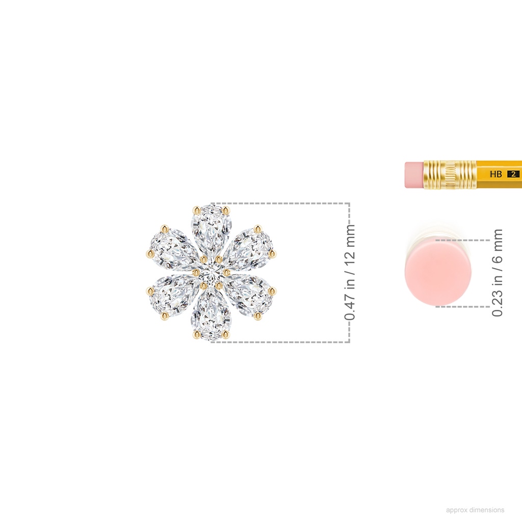 5x3.5mm HSI2 Pear Diamond Flower Clustre Pendant in Yellow Gold ruler