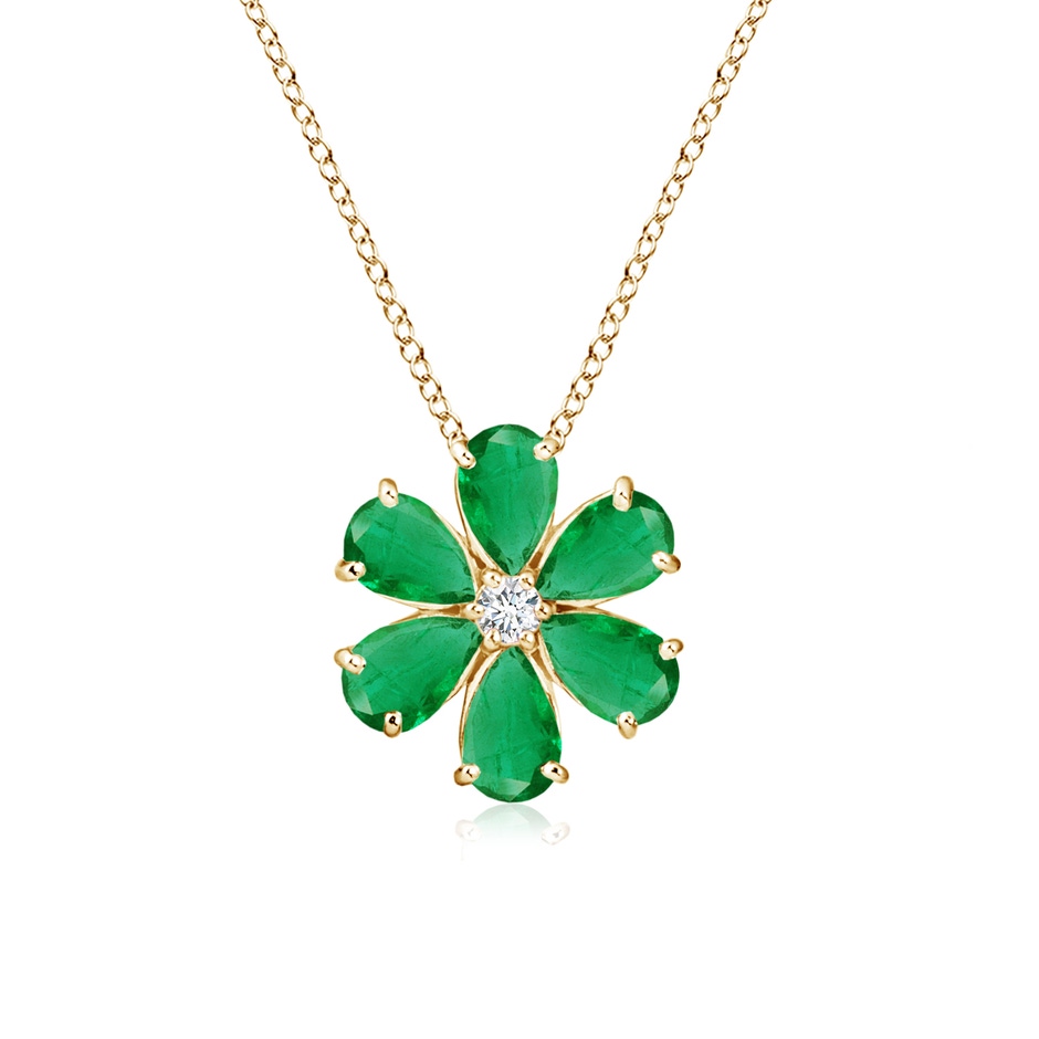 6x4mm AA Emerald Flower Clustre Pendant with Diamond in Yellow Gold 