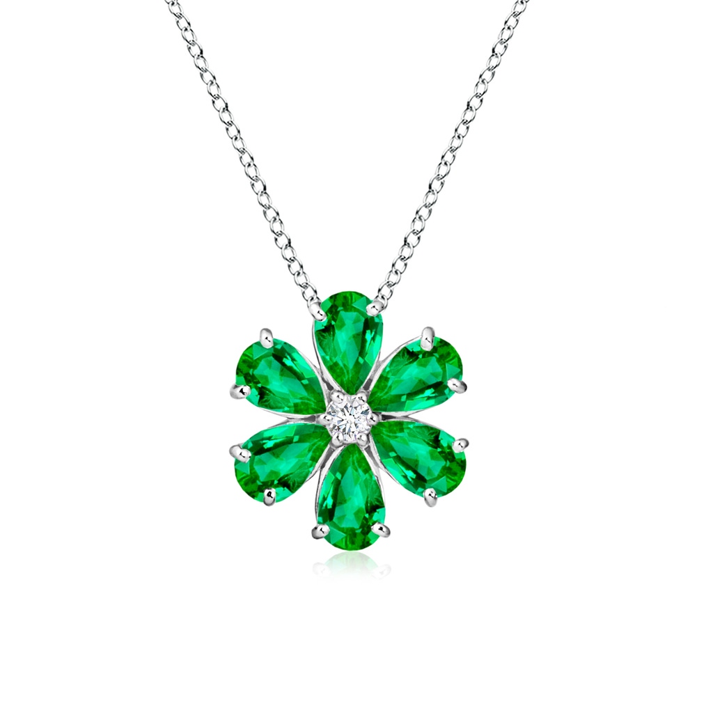 6x4mm AAA Emerald Flower Cluster Pendant with Diamond in White Gold