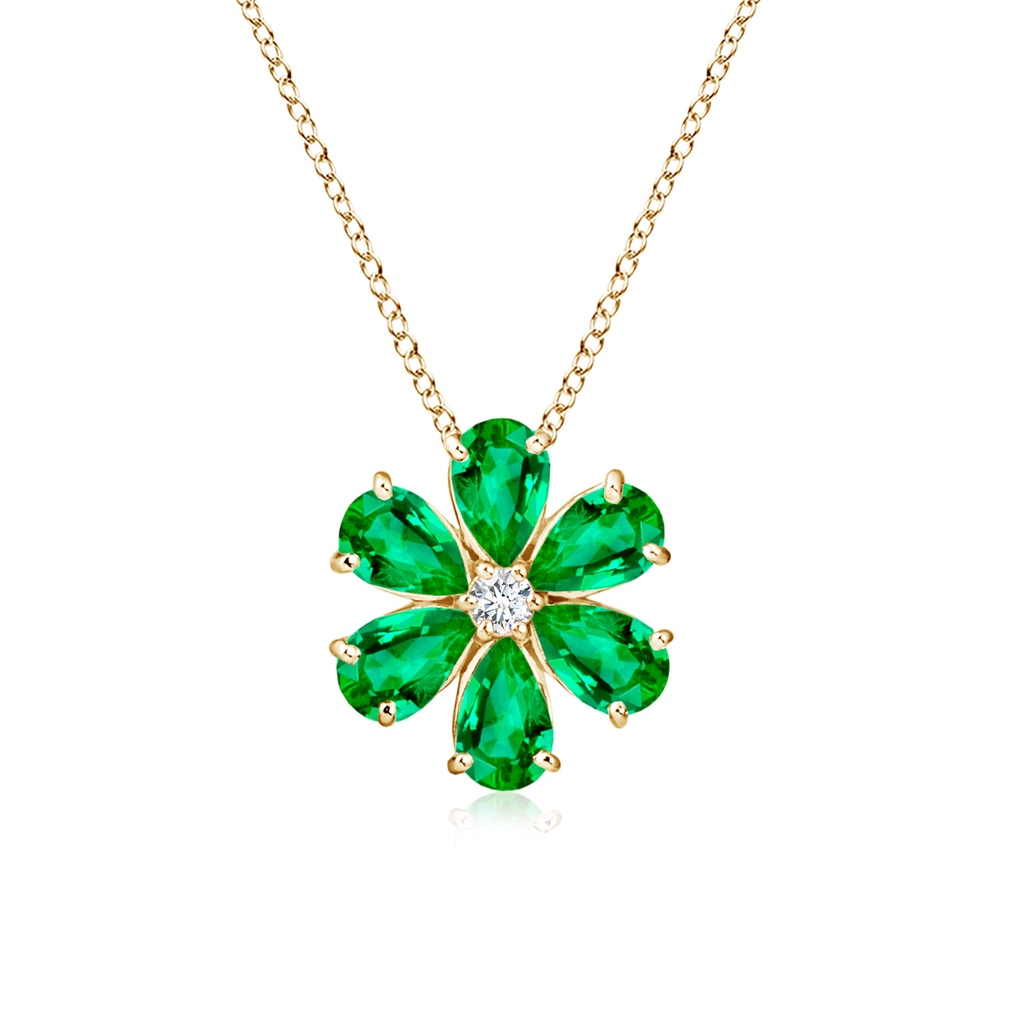 6x4mm AAA Emerald Flower Clustre Pendant with Diamond in Yellow Gold