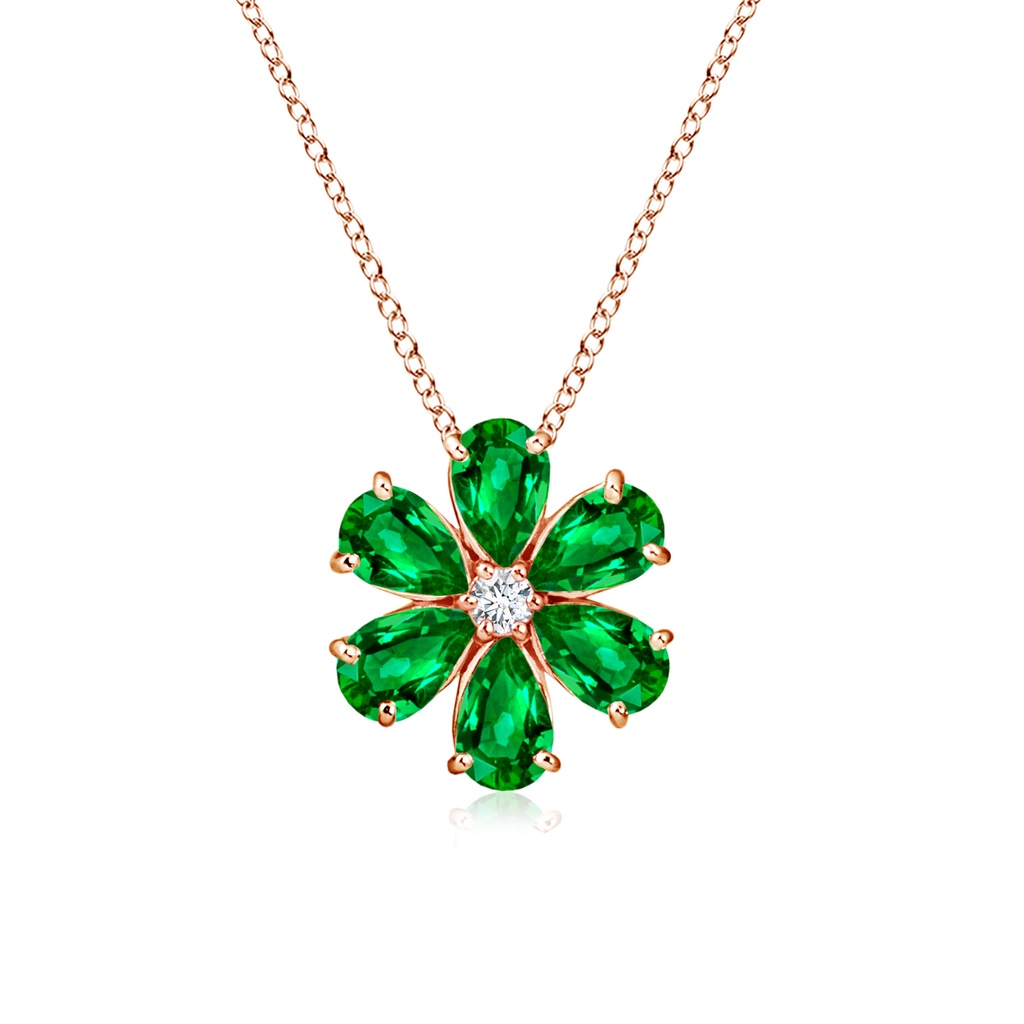 6x4mm AAAA Emerald Flower Clustre Pendant with Diamond in Rose Gold
