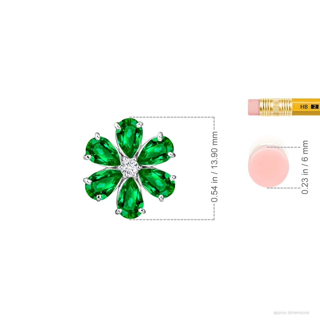 6x4mm AAAA Emerald Flower Cluster Pendant with Diamond in White Gold ruler