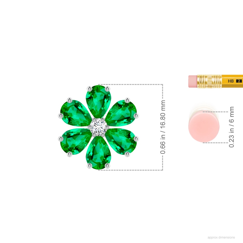 7x5mm AAA Emerald Flower Cluster Pendant with Diamond in P950 Platinum ruler