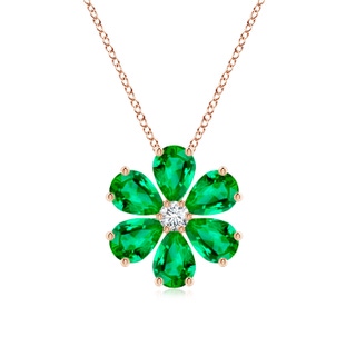 7x5mm AAA Emerald Flower Clustre Pendant with Diamond in Rose Gold
