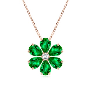 7x5mm AAAA Emerald Flower Cluster Pendant with Diamond in Rose Gold