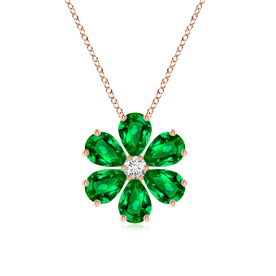 7x5mm AAAA Emerald Flower Cluster Pendant with Diamond in Rose Gold 