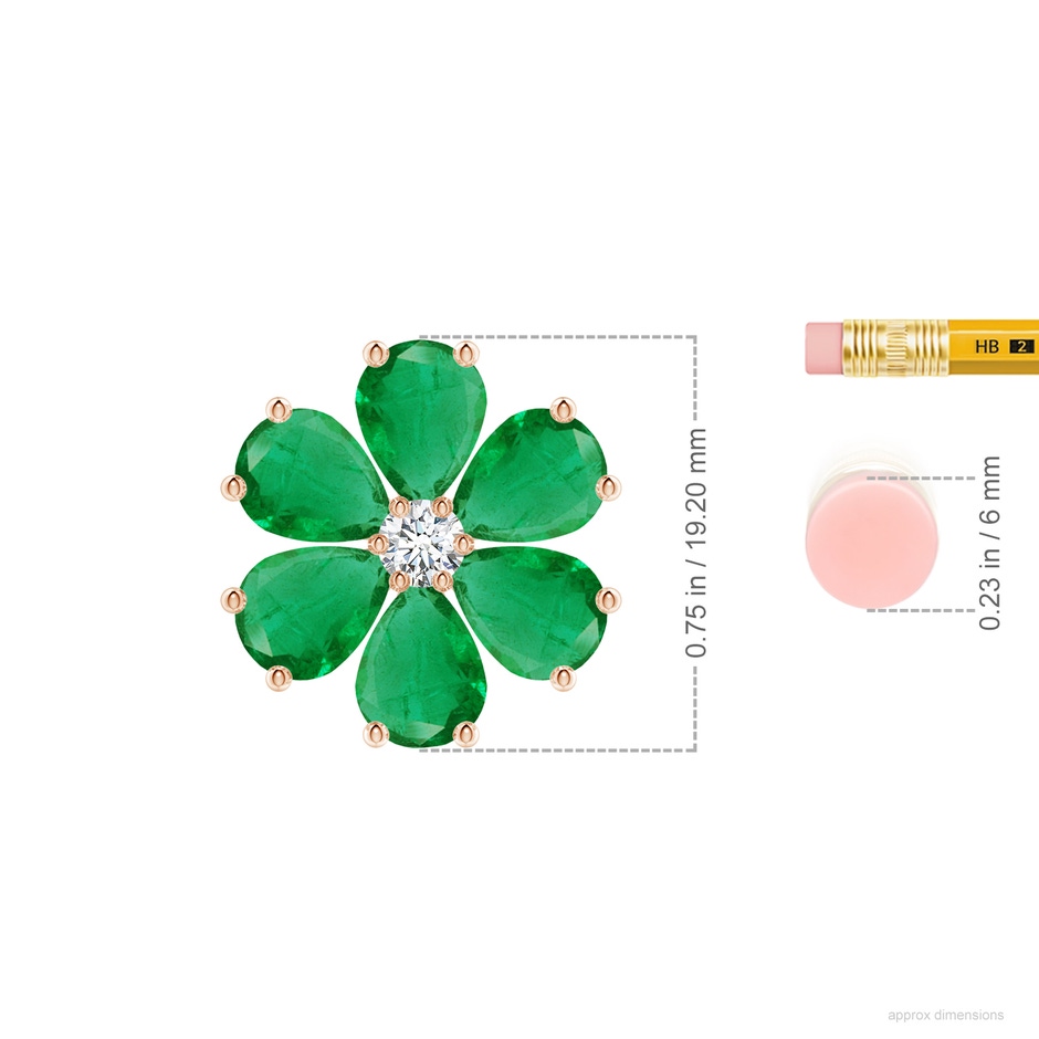 8x6mm AA Emerald Flower Cluster Pendant with Diamond in Rose Gold ruler