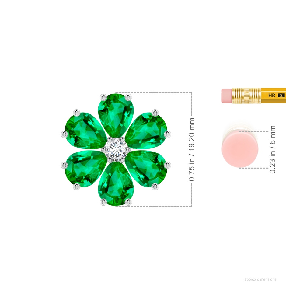 8x6mm AAA Emerald Flower Cluster Pendant with Diamond in P950 Platinum ruler