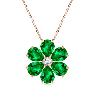8x6mm AAAA Emerald Flower Clustre Pendant with Diamond in Rose Gold