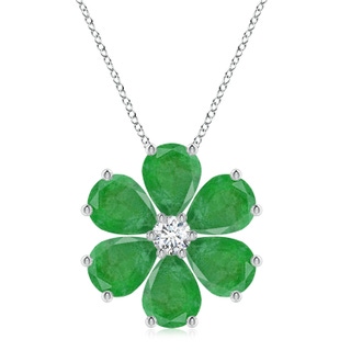 9x7mm A Emerald Flower Clustre Pendant with Diamond in P950 Platinum