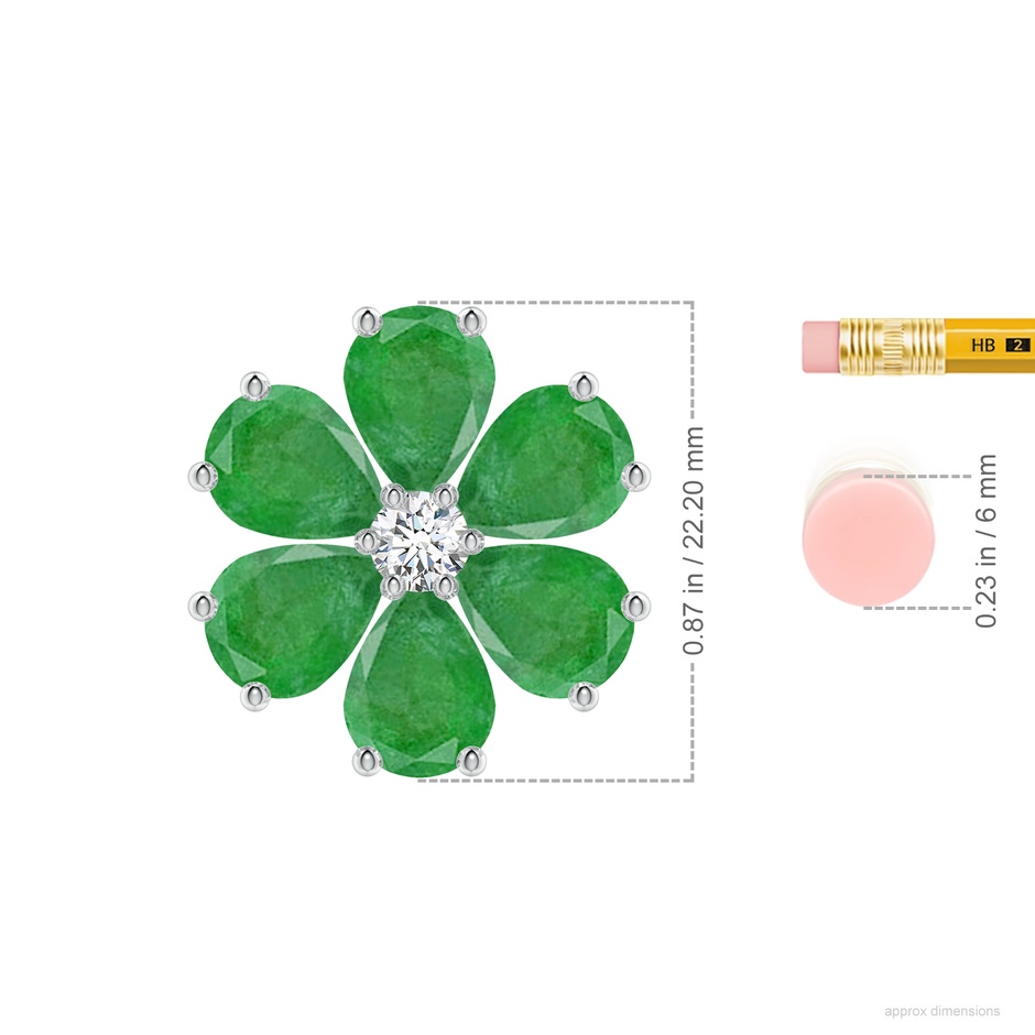 9x7mm A Emerald Flower Cluster Pendant with Diamond in P950 Platinum ruler