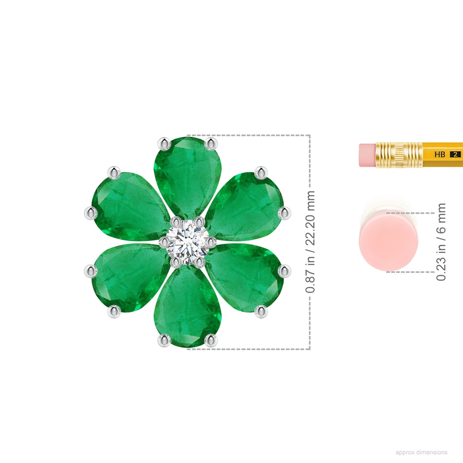 9x7mm AA Emerald Flower Cluster Pendant with Diamond in P950 Platinum ruler