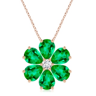 9x7mm AAA Emerald Flower Clustre Pendant with Diamond in 10K Rose Gold
