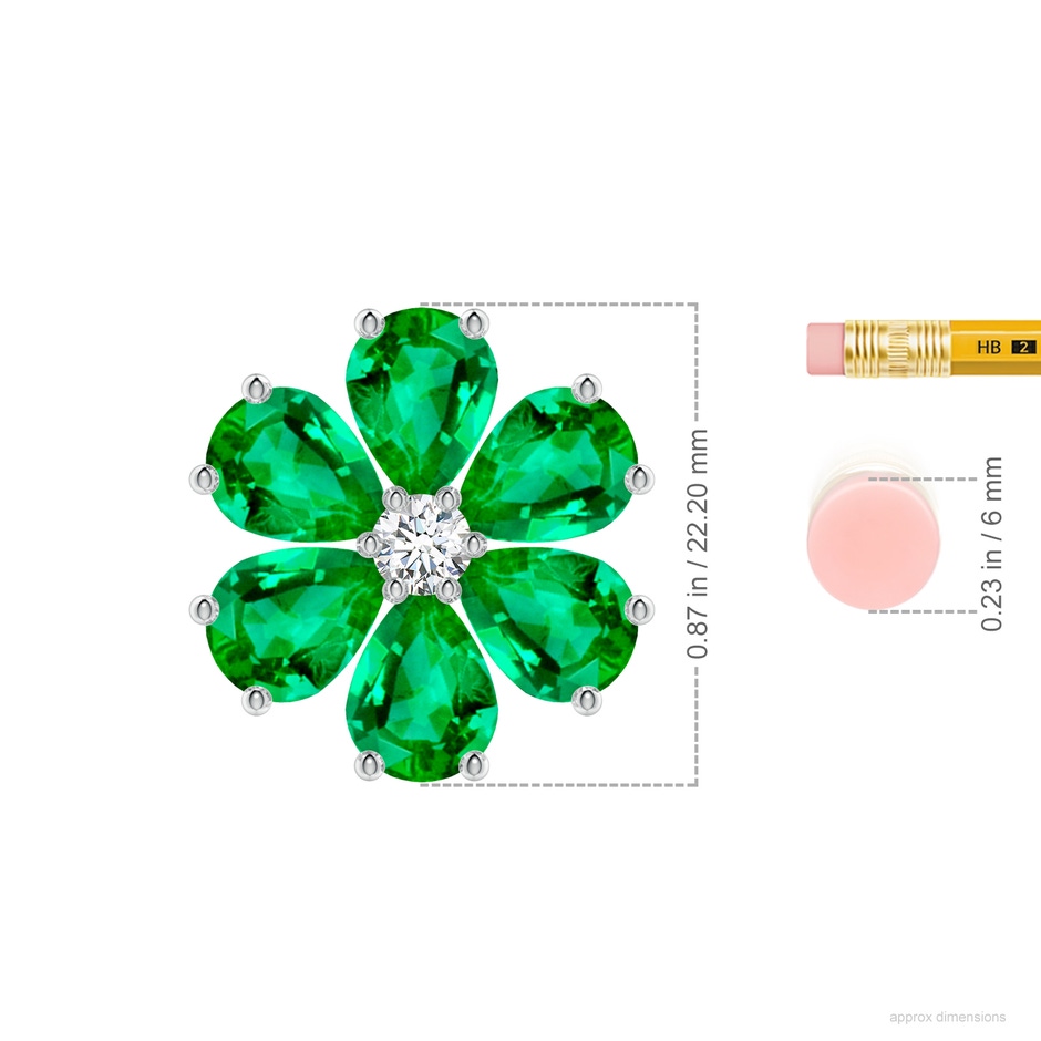 9x7mm AAA Emerald Flower Cluster Pendant with Diamond in P950 Platinum ruler