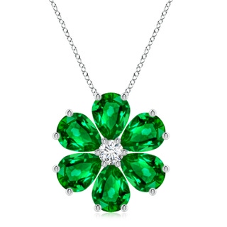 9x7mm AAAA Emerald Flower Cluster Pendant with Diamond in P950 Platinum