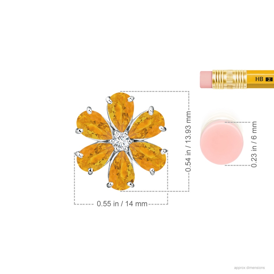 6x4mm A Fire Opal Flower Cluster Pendant with Diamond in P950 Platinum ruler