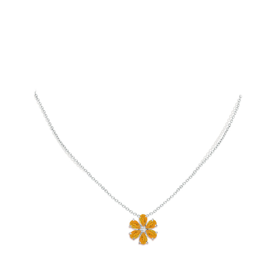 6x4mm A Fire Opal Flower Cluster Pendant with Diamond in P950 Platinum pen