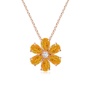 6x4mm A Fire Opal Flower Clustre Pendant with Diamond in Rose Gold