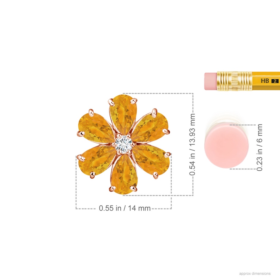 6x4mm A Fire Opal Flower Cluster Pendant with Diamond in Rose Gold ruler