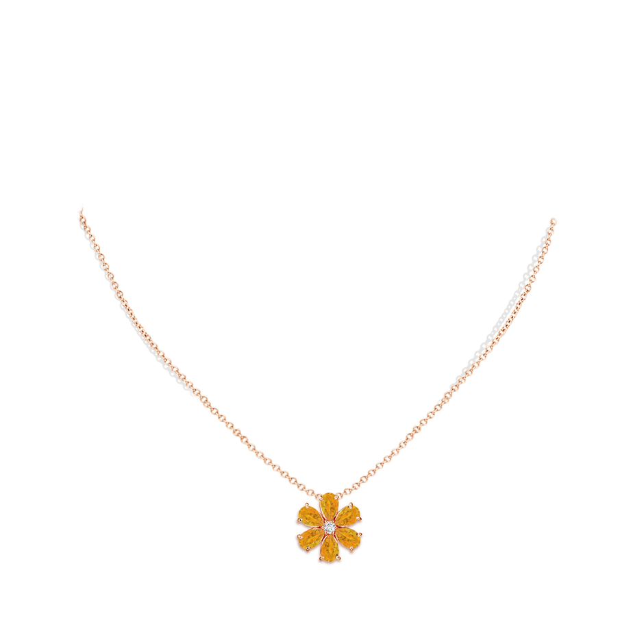 6x4mm A Fire Opal Flower Cluster Pendant with Diamond in Rose Gold pen