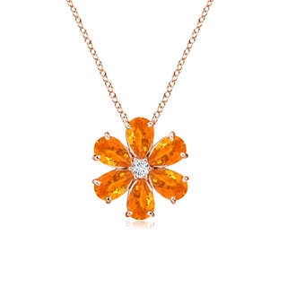 6x4mm AA Fire Opal Flower Cluster Pendant with Diamond in Rose Gold