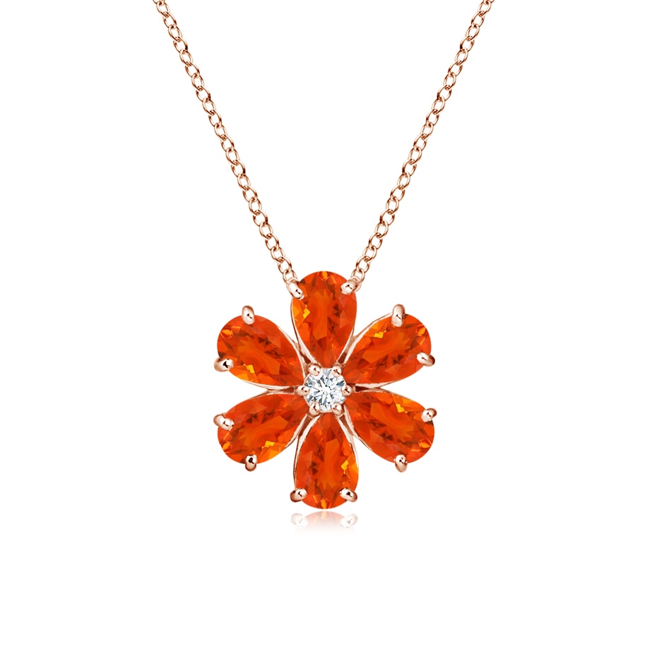 6x4mm AAA Fire Opal Flower Cluster Pendant with Diamond in Rose Gold 