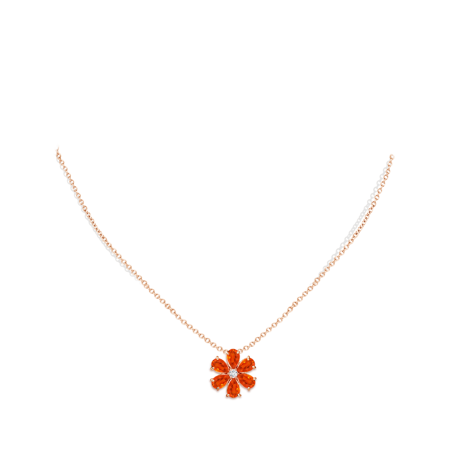 6x4mm AAA Fire Opal Flower Cluster Pendant with Diamond in Rose Gold pen