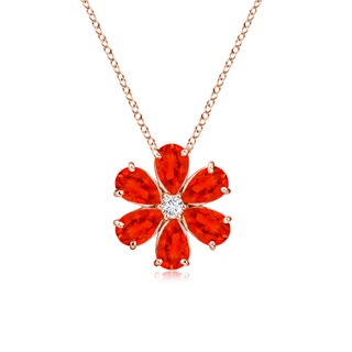 6x4mm AAAA Fire Opal Flower Clustre Pendant with Diamond in Rose Gold