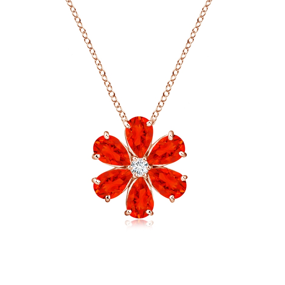 6x4mm AAAA Fire Opal Flower Cluster Pendant with Diamond in Rose Gold 