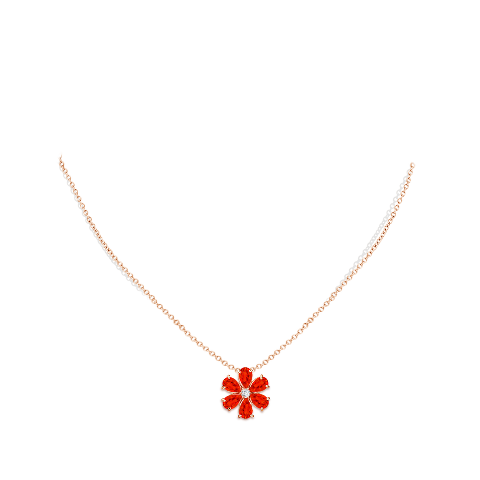 6x4mm AAAA Fire Opal Flower Cluster Pendant with Diamond in Rose Gold pen