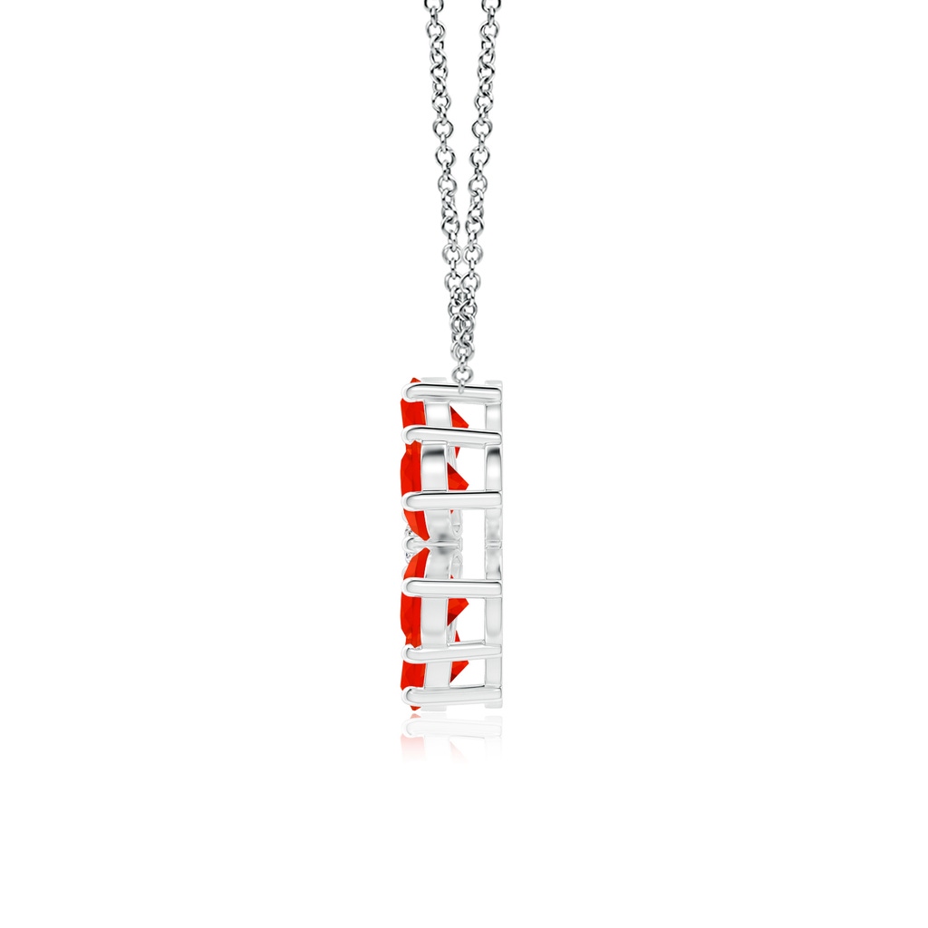 6x4mm AAAA Fire Opal Flower Clustre Pendant with Diamond in White Gold - side 199