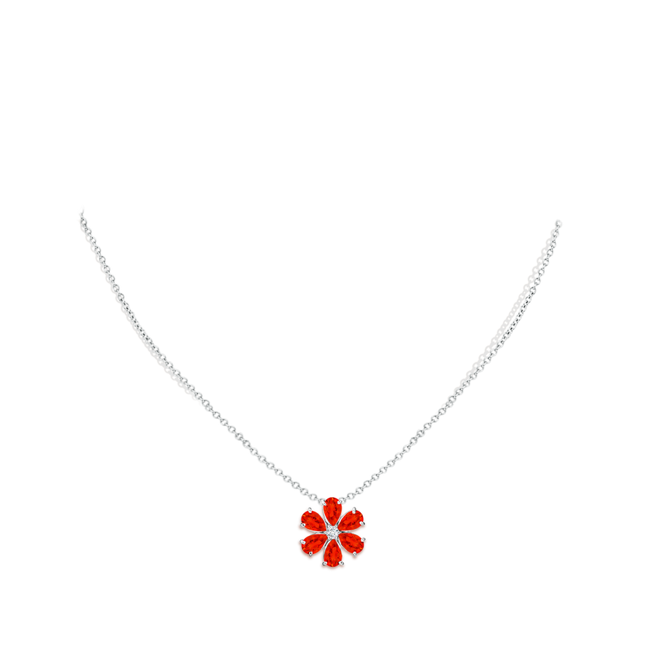 6x4mm AAAA Fire Opal Flower Clustre Pendant with Diamond in White Gold pen