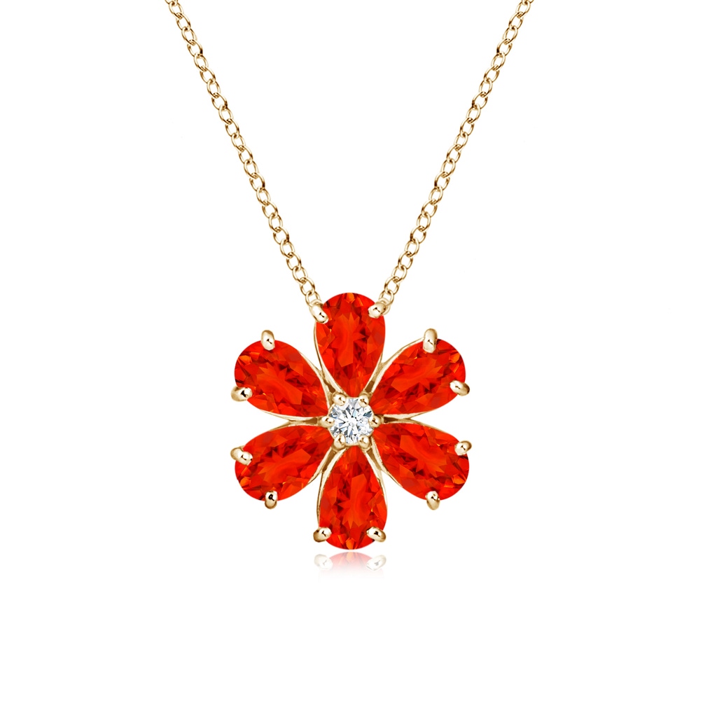 6x4mm AAAA Fire Opal Flower Cluster Pendant with Diamond in Yellow Gold