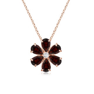 6x4mm A Garnet Flower Cluster Pendant with Diamond in Rose Gold