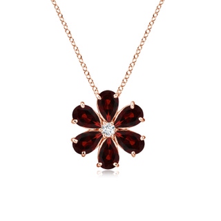 6x4mm AA Garnet Flower Cluster Pendant with Diamond in Rose Gold
