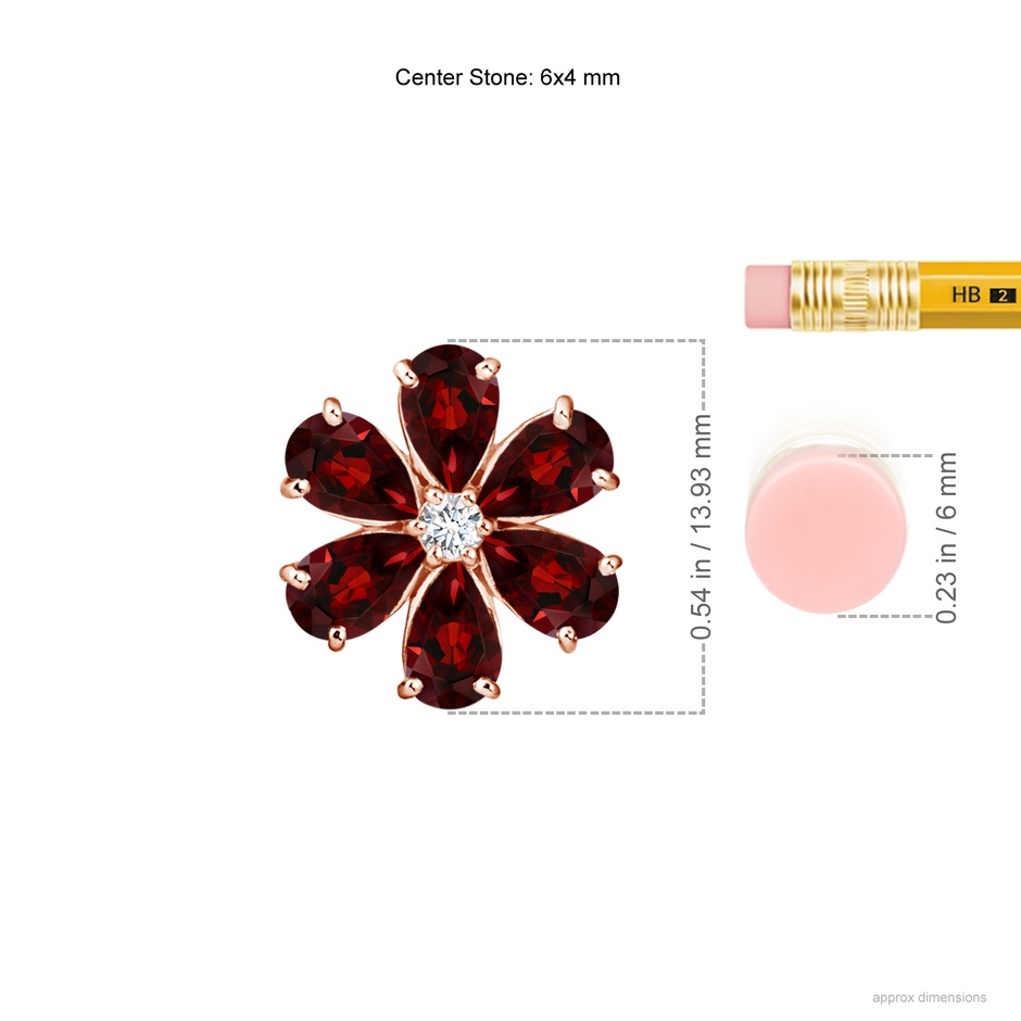 6x4mm AAA Garnet Flower Cluster Pendant with Diamond in Rose Gold body-neck