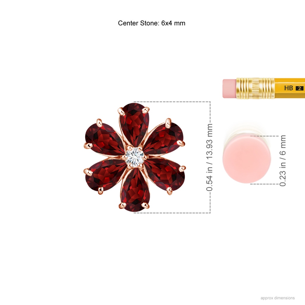 6x4mm AAAA Garnet Flower Clustre Pendant with Diamond in Rose Gold - body_neck