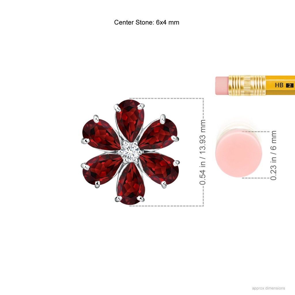 6x4mm AAAA Garnet Flower Cluster Pendant with Diamond in White Gold - body_neck