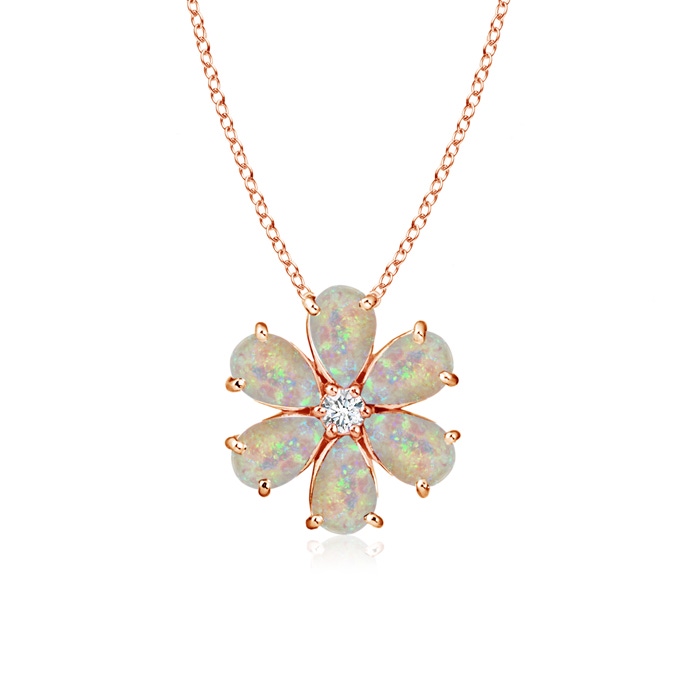 6x4mm AAAA Opal Flower Clustre Pendant with Diamond in 10K Rose Gold 