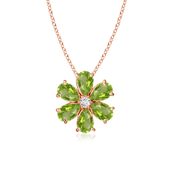 6x4mm AA Peridot Flower Cluster Pendant with Diamond in Rose Gold 