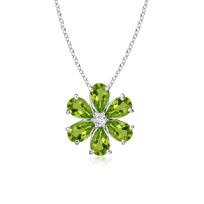 6x4mm AAAA Peridot Flower Cluster Pendant with Diamond in P950 Platinum