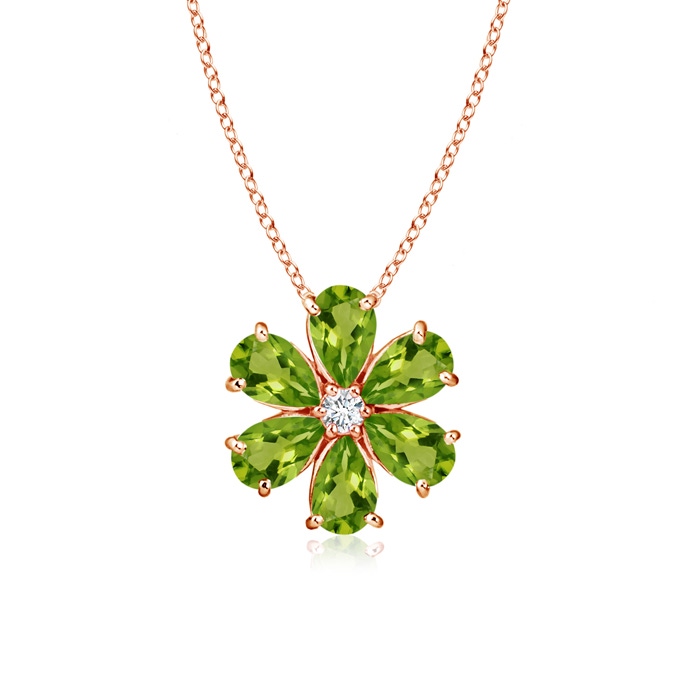 6x4mm AAAA Peridot Flower Cluster Pendant with Diamond in Rose Gold